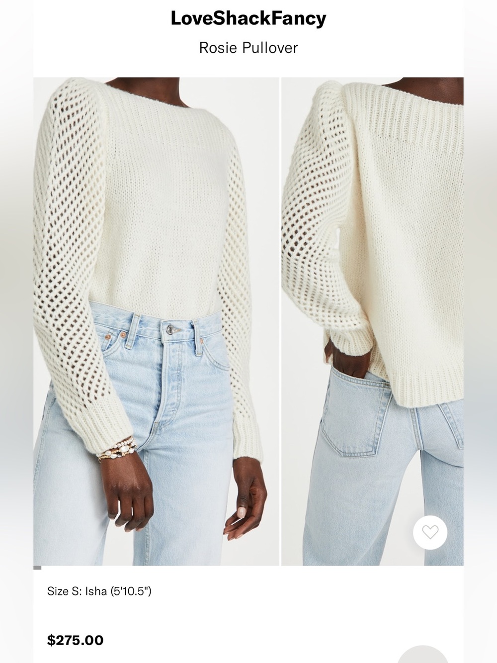 LOVESHACKFANCY Snow Rosie Pullover -XS